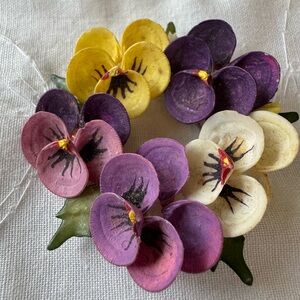 Adorable Vintage Brooch-Floral Cluster Brooch - Purple, Pink, Yellow Pansies!
